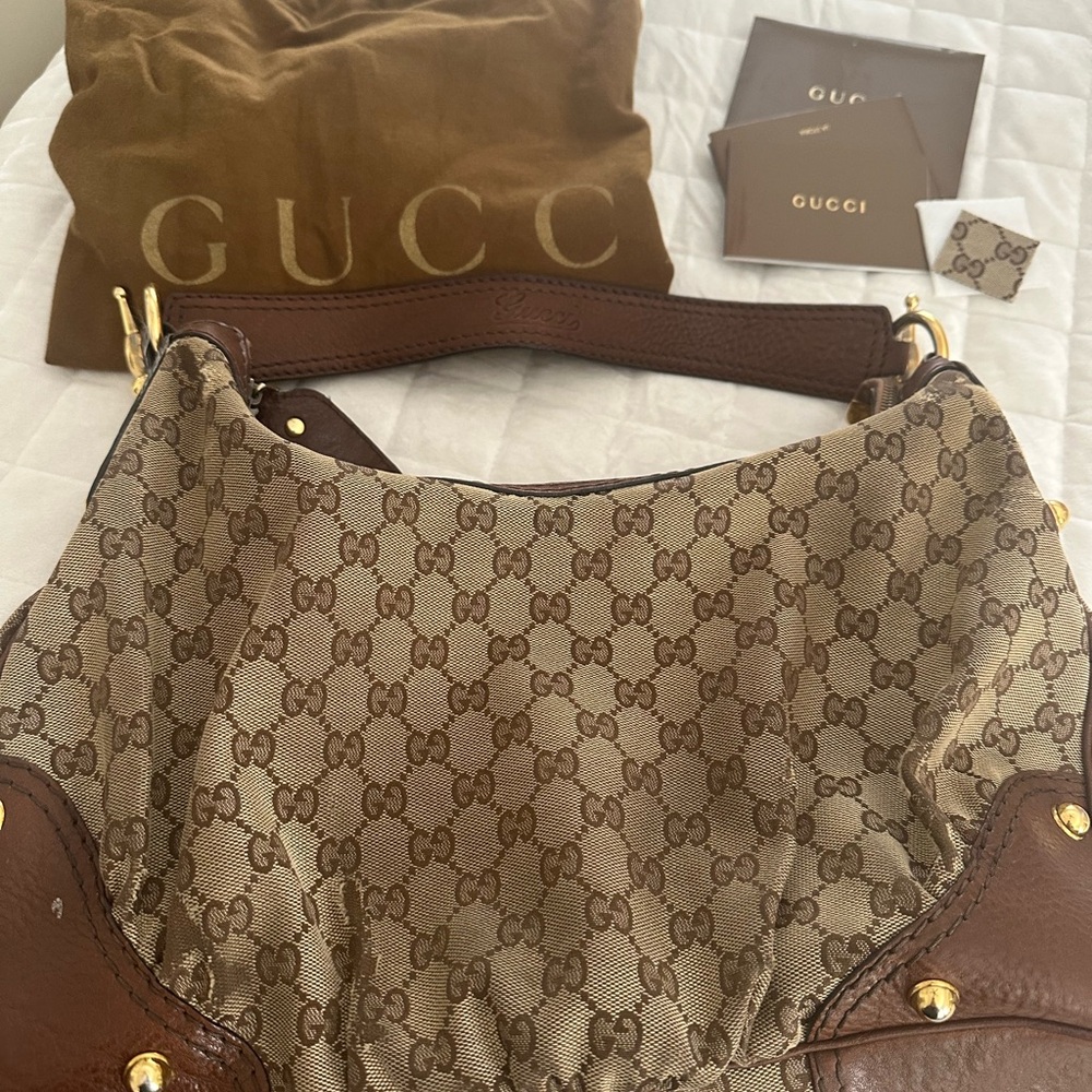 Gucci Brown Hobo Bag with Signature GG Canvas